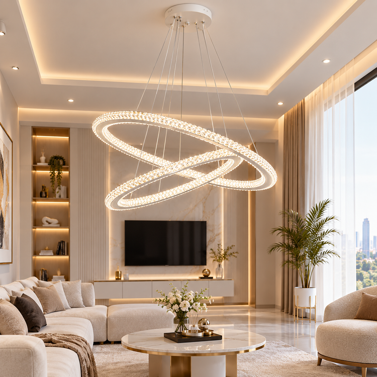 آویز سقفی دو حلقه کریستالی دو طرفه