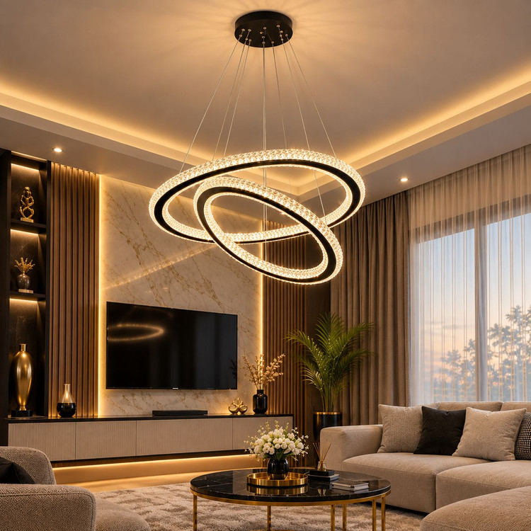 آویز سقفی دو حلقه کریستالی دو طرفه